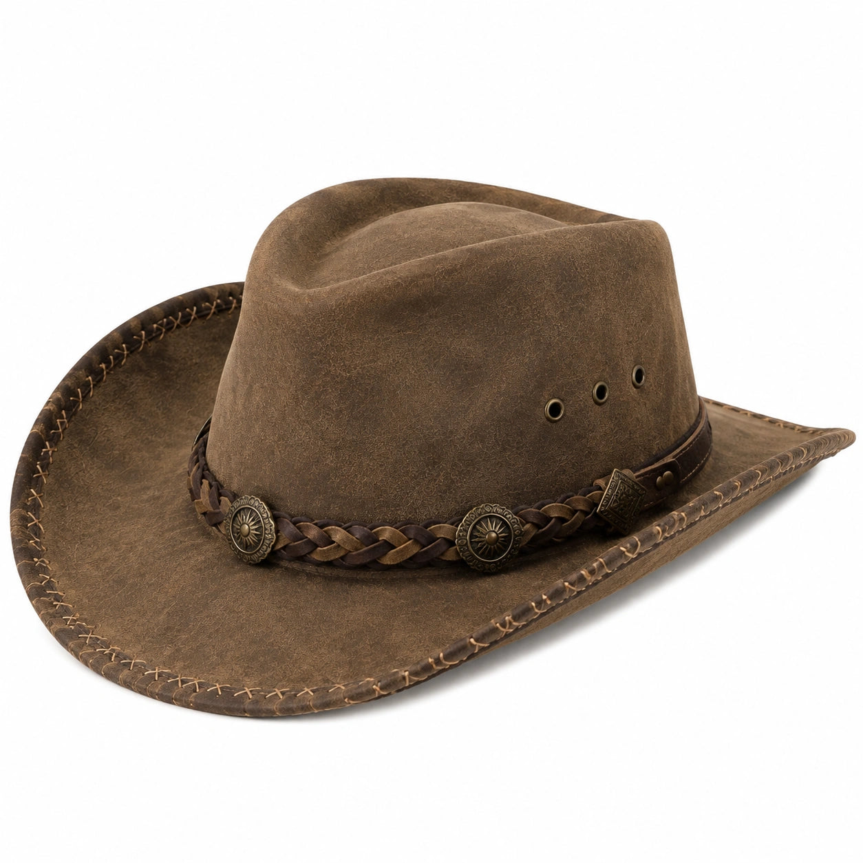 Cappello western taglia unica in similpelle marrone con tesa larga stile cowboy