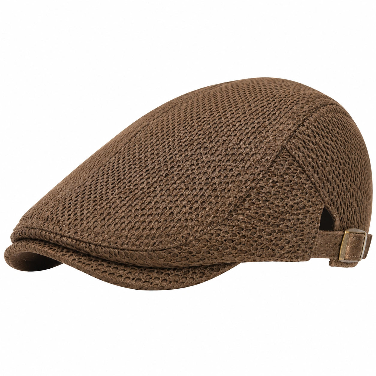 Cappello piatto taglia unica in tessuto a rete marrone - regolabile per uso quotidiano