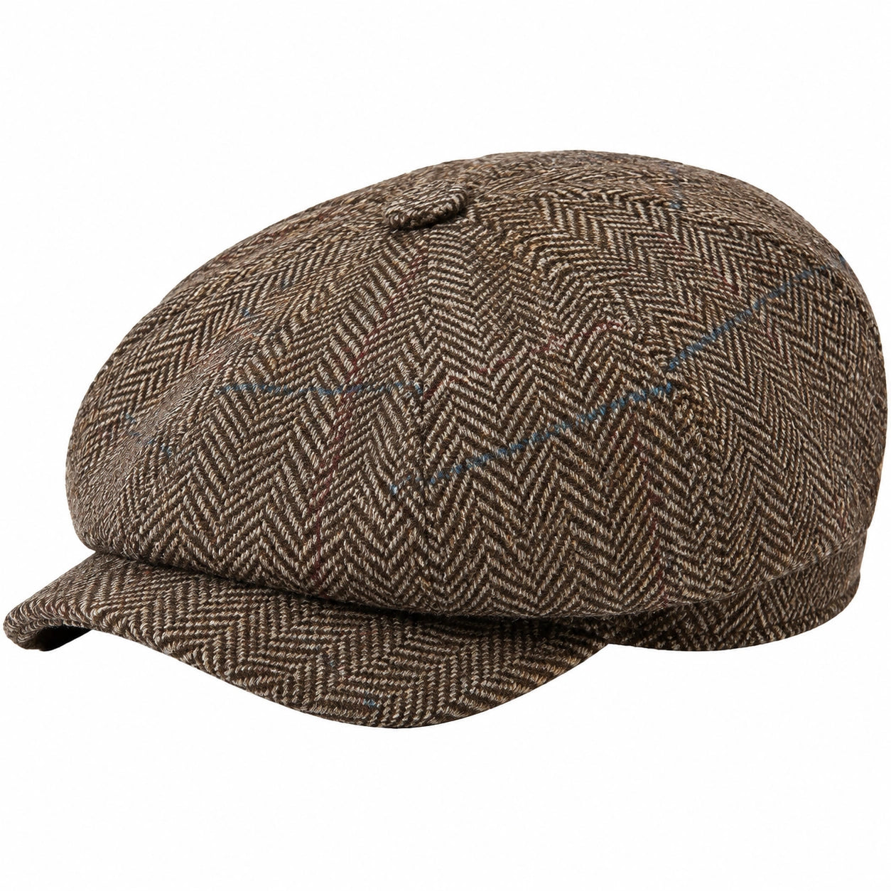 Coppola unisex taglia unica in tessuto marrone a spina di pesce - stile classico