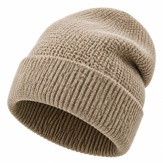 Berretto in maglia beige taglia unica - cuffia a coste per uso quotidiano