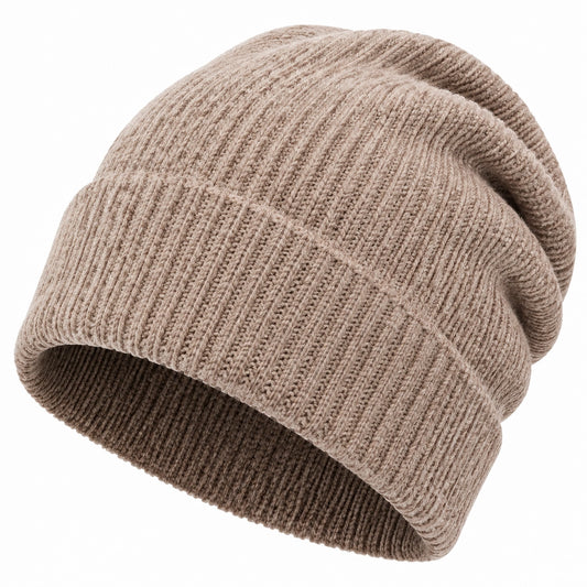 Berretto taglia unica in maglia beige a coste per uso quotidiano stile casual