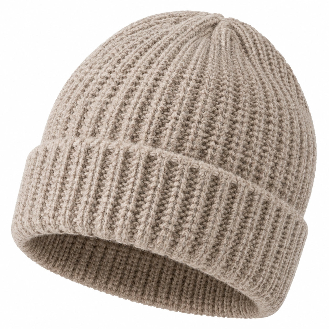 Cappello in maglia a coste beige taglia unica con risvolto