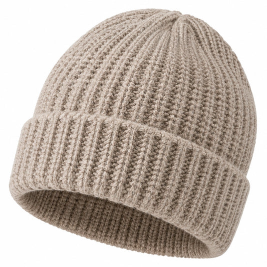 Cappello in maglia a coste beige taglia unica con risvolto