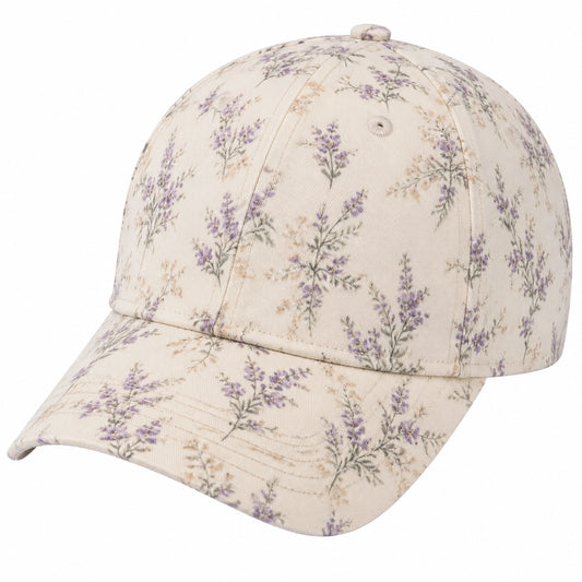Cappellino da baseball taglia unica in tessuto beige con stampa floreale - visiera curva