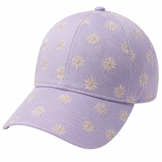 Cappellino da baseball taglia unica in tessuto lilla con ricamo floreale per uso quotidiano