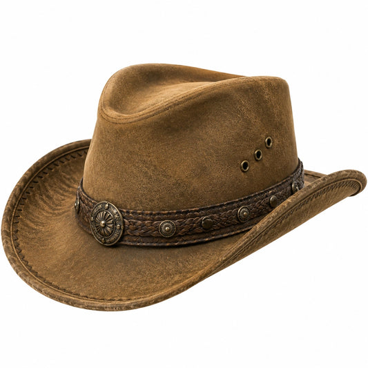 Cappello cowboy taglia unica in materiale effetto pelle marrone stile western