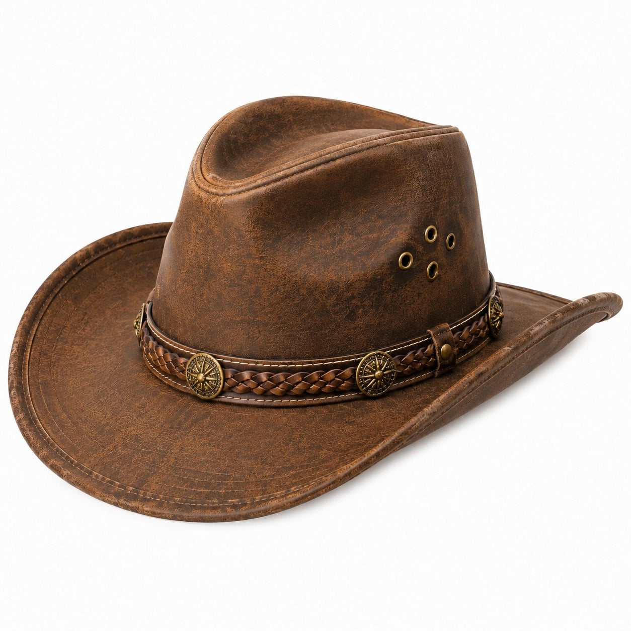 Cappello western taglia unica in similpelle marrone con fascia intrecciata