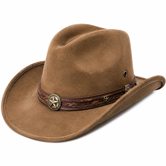Cappello cowboy taglia unica in tessuto effetto camoscio marrone con tesa curva