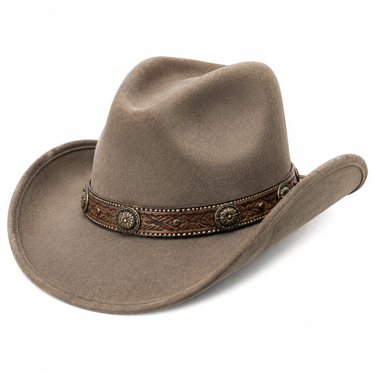 Cappello cowboy taglia unica effetto scamosciato marrone con fascia decorativa stile western