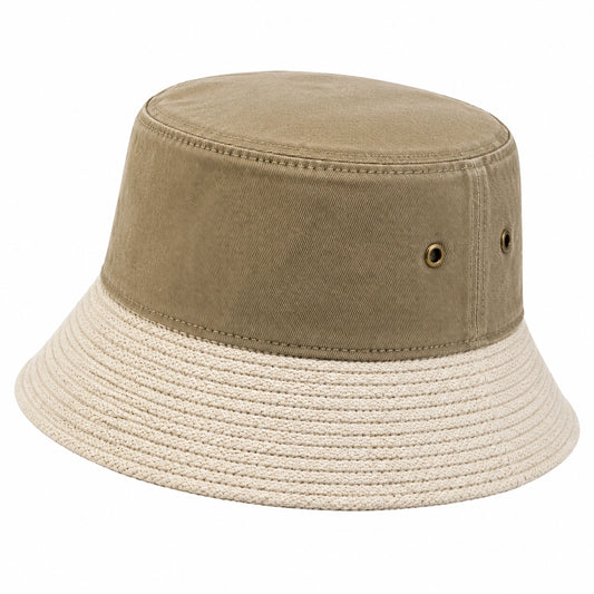 Cappello pescatore taglia unica in tessuto beige con tesa intrecciata stile casual
