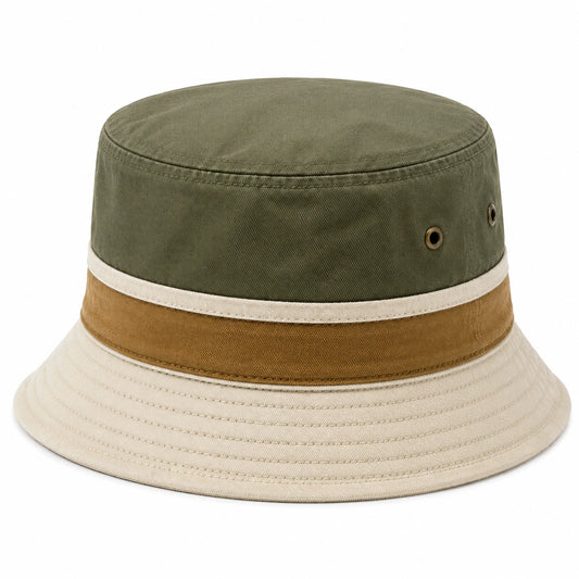 Cappello da pescatore taglia unica in cotone verde beige - tesa ampia per uso quotidiano
