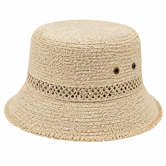Cappello pescatore taglia unica in fibra intrecciata beige - stile casual traspirante