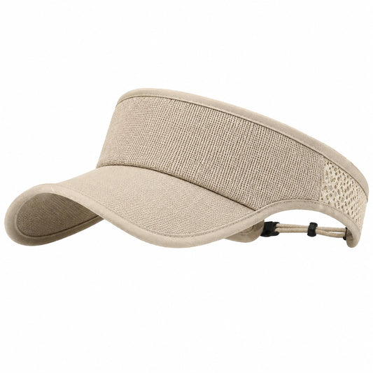 Visiera sportiva taglia unica in tessuto a rete beige regolabile per attività all'aperto